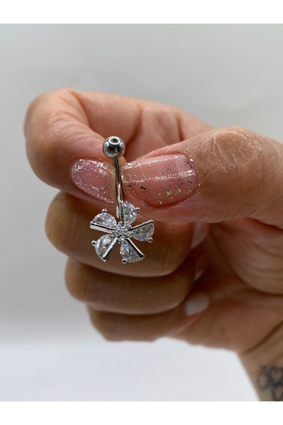 kurukafagift Göbek Çelik Piercing Çiçek Pervane Figürlü Zirkon Taşlı