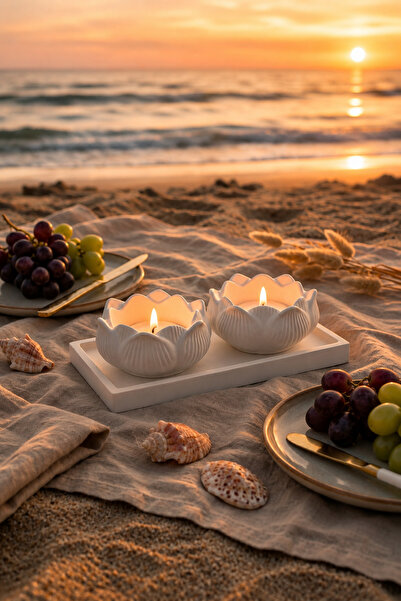 Nevhan Sanat Lotus Çiçeği Mumluk Seti – El Yapımı Beton & Dekoratif Tealight ...