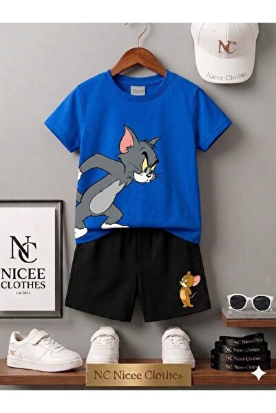 NC Nicee Clothes Summer Children's T-Shirt Shorts Unisex (Tom and Jery Angry)