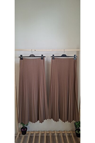 Rengin Boutique Kadın Pliseli Uzun Etek Bel Lastikli Pileli Maxi Boy Etek