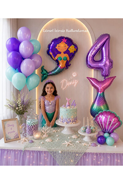 PARTİ AŞKI Pırıltılı Deniz Kızı 5'li Doğum Günü Balon Seti & Kız Çocuk Doğum ...