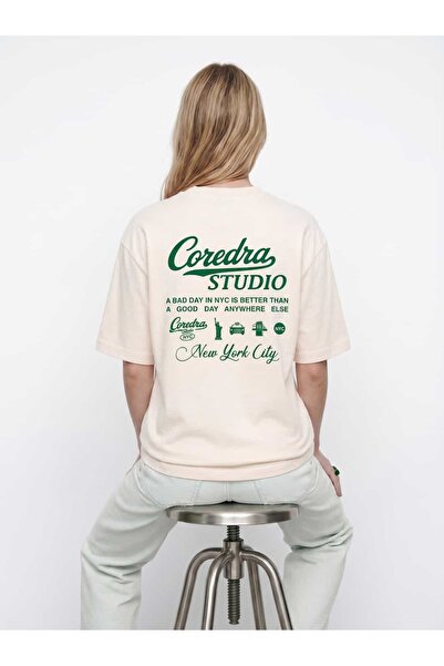 Coredra Tricou NYC Is Better cu croială oversize pentru femei - Ecru - C101