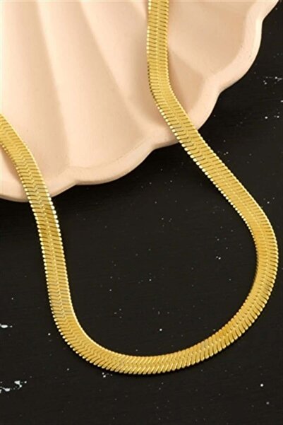 Lüx İtalyan Çelik Zincir Kolye Sarı 45CM