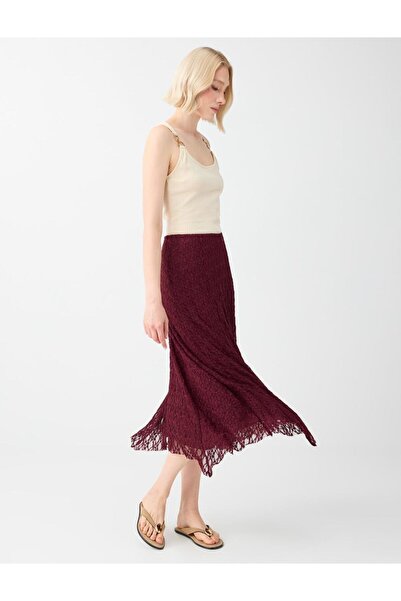 Jimmy Key Burgundy Lace Midi Skirt