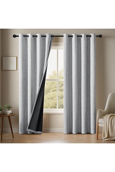 Choice11 Grommet Top W132cmxH213cm 2PC Light Grey 2PC plain linen solid color...