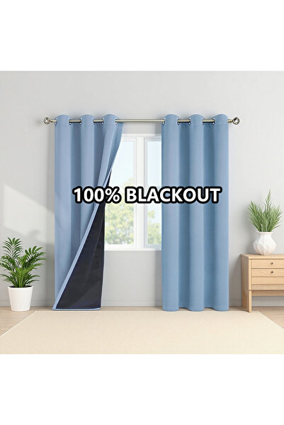 Choice18 Grommet Top 2PC W93XH160CM BLUE 2pcs 100% Blackout Curtains - Curtai...