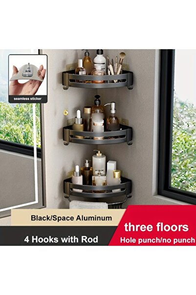 Choice6 Black 3Triangle Rod 1pc Non-Drill Aluminum Bathroom Storage Rack - Wa...
