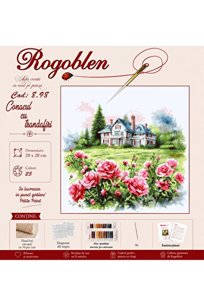 Rogoblen Kit de cusut Conacul cu trandafiri - set goblen cu pânză, diagrame a...