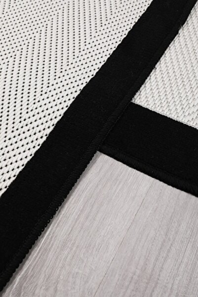 Myevilla Sisal Vektör Kaymaz Tabanlı Kolay Silinebilir 2li Siyah Beyaz Banyo Paspas Seti 60x100-50x60