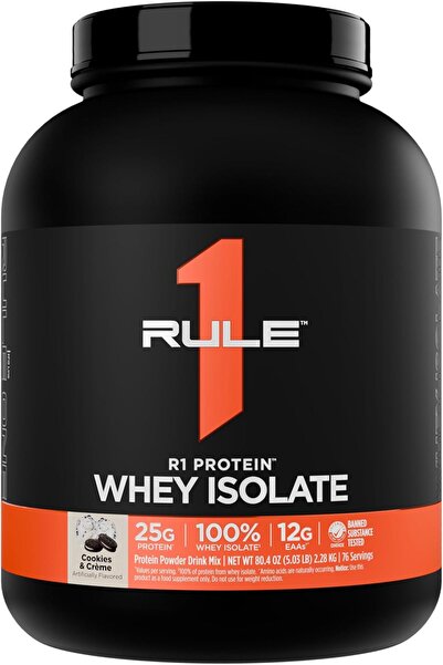 Rule 1 Proteins Whey Isolate Proteins, R1 Protein - Cookies & Cream, 25g Isol...
