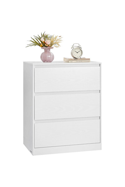VASAGLE Comodă cu 3 sertare, design modern minimalist, 60x40x75 cm, albă