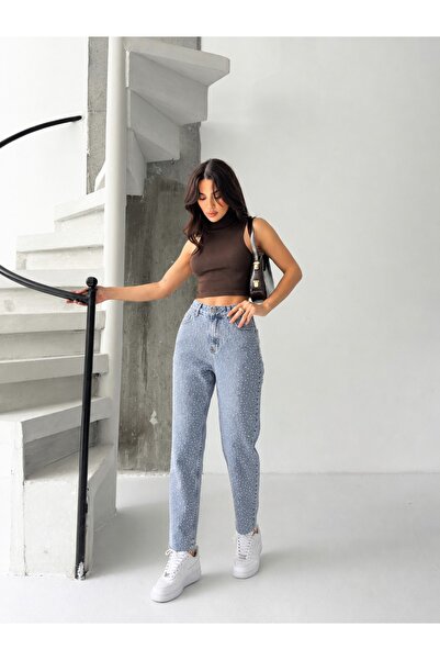 KENE JEANS Pantaloni din denim pentru mamă, cu tăietură la gleznă și aplicați...