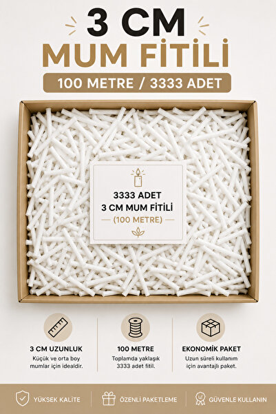 MUMTEDARİK Mum Fitili 3 CM 3333 Adet Hazır Kesilmiş
