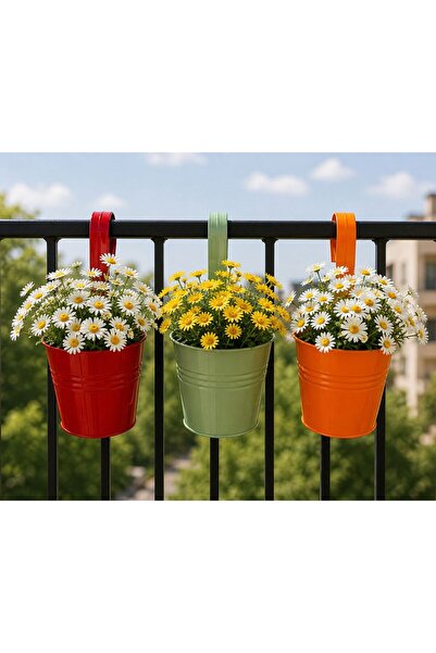 NATURELMETAL GALVANİZ METAL ASKILI BALKON BAHÇE SAKSI ÜÇLÜ SET FİYATIDIR