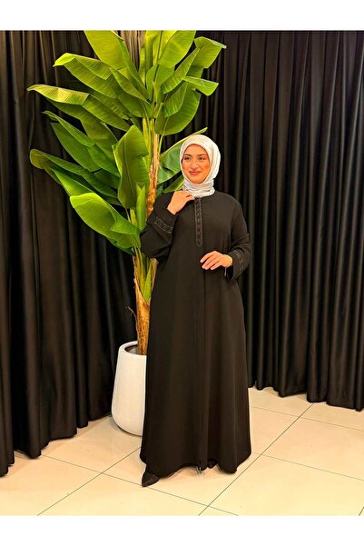 Butik büyük beden Oversized Ferace with Embroidered Front Handle