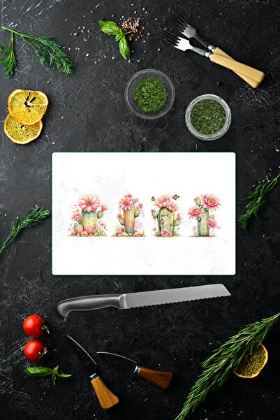Decorita Glass Cutting Board - Glass Cutting Table |   Pink Flowering Cactus ...