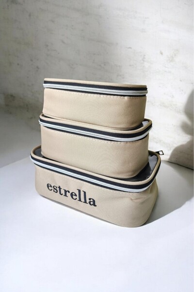 ESTRELLA Luna Makeup Bag Set 3-Piece Cosmetic Care Organizer Beige
