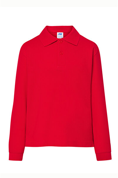 JHK Tricou polo cu maneca lunga pentru copii, bumbac 100%, Premier, rosu