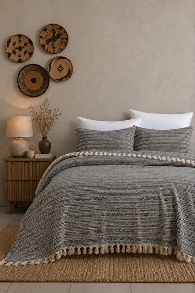 Mulberry King Size Woven Pique Set 240X260 cm with 2 Pillowcases and Fringe D...