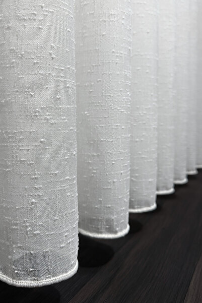 MARİTSA Linen Series Effect Plain Ecru Tulle Curtain with Dense Pleats