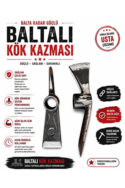 ERÇELİK TİCARET 37 cm Dövme Baltalı Kök Kazması Bahçe ve Tarım El Aleti