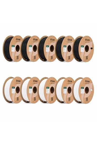 eSun PLA Basic Beyaz / Siyah Filament 10’lu Kutu 1.75 mm 1 kg - 5 Beyaz + 5 S...