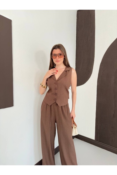 Ekim Store Komplet od lanene bluze i pantalona sa vezanjem na leđima