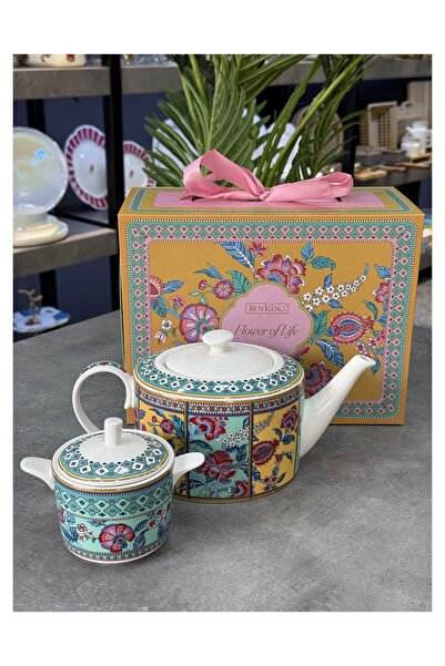 Doğudeko Vintage Flower of Life Porcelain Teapot & Sugar Bowl