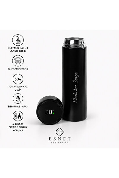 esnet Kişiye Özel Dijital Göstergeli Çelik Termos 450 ML – LED Ekranlı Süzgeç...