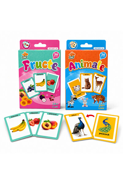 OEM Set carduri cognitive pentru copii, Animale si Fructe, 72 cartonase bilin...