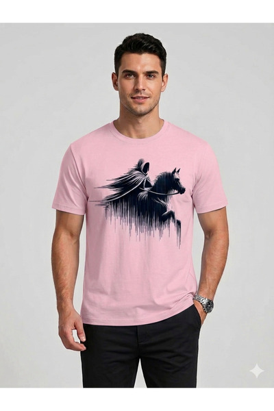 VODEXA Tricou oversize unisex cu imprimeu SHADE HORSE, 100% bumbac, croială c...
