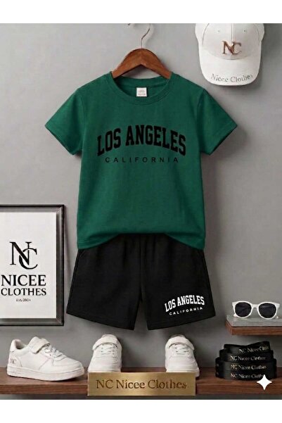 NC Nicee Clothes LETNJA DEČJA MAJICA I KRATKE HLAČE UNISEKS (CRNI LOS ANGELES...