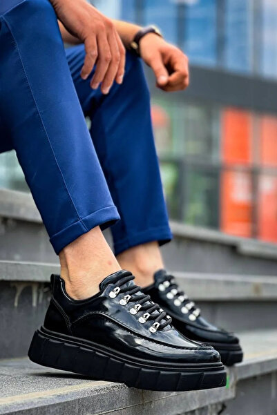 USLUCAN ALIŞVERİŞ Kb-X10 Kuback Black Patent Leather Black High Sole Casual S...
