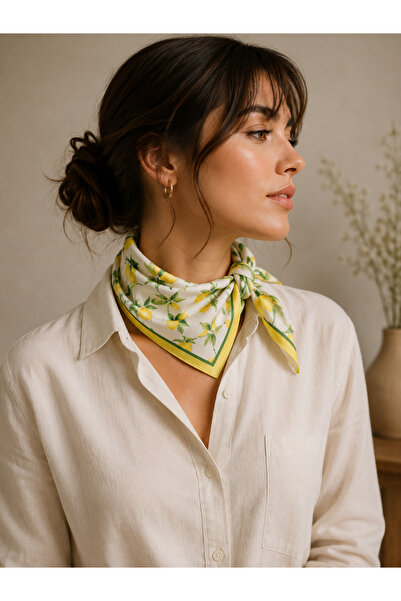 Mavi Masal Lemon Patterned Scarf - Women's Scarf 48 cm Masalscarf