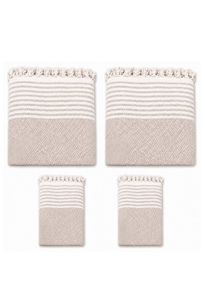 Mandaş Cotton Non-Slip Wicker Woven Armless Sofa Cover (3+3+1+1) - Beige