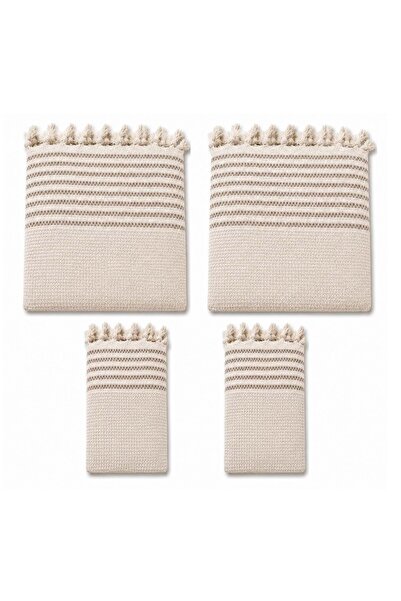 Mandaş Cotton Non-Slip Wicker Woven Armless Sofa Cover (3+3+1+1) - Cream Brown