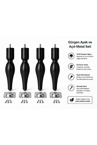 TURKISHRUG KINGDOM 4'lü Gürgen Ahşap Boğumlu Ayak 30 cm Gürgen Koltuk Ayağı T...