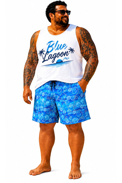 Starbattal Men's Large Size Swim Shorts Printed 26615 Turquoise