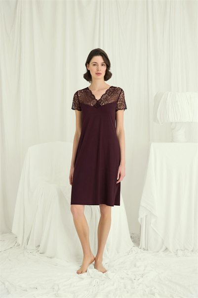 Aria s closet Nightgown with Short Sleeves and Lace V-Neck - Ssssss9936-6503