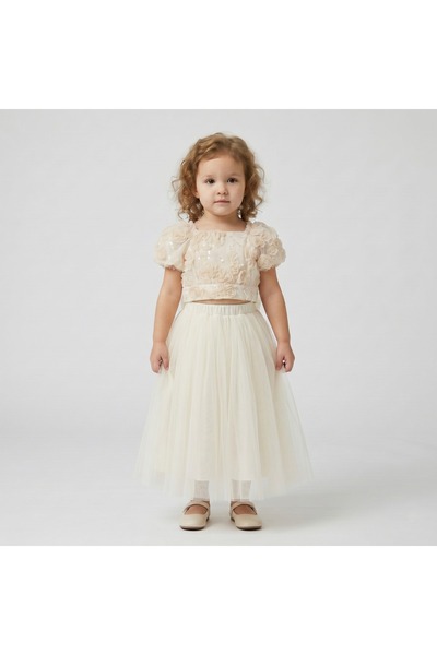 Perinin dolabı 3D Rose Detail Shimmering Girls' Party Dress