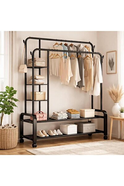 laverahome Clothes Rack 2 Levels - with Legs with 2 Shelves - with Side Shelv...