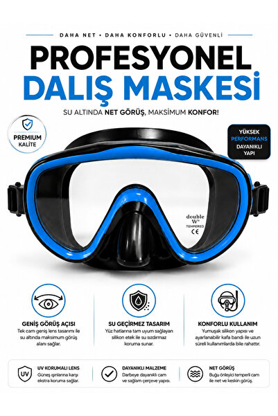Janissary L1 Mavi Profesyonel Dalış Maskesi – Geniş Görüş Açılı Çocuk Şnorkel...