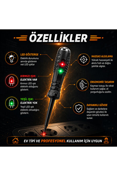 DUHALINE LED Göstergeli Elektrik Test Kalemi Voltaj Kontrol Kalemi Priz ve Kablo Test Cihazı