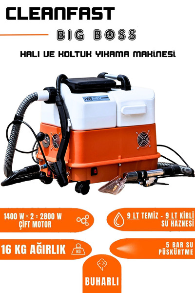 tonkut 2800W Çift Motorlu 5 Bar 145 Derece Buharlı Koltuk ve Halı Yıkama Maki...