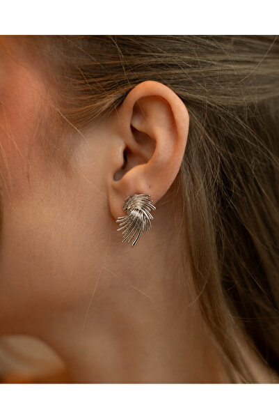 Markiz Takı Segmented Silver Color Brand Model Latest Series Earrings Pair