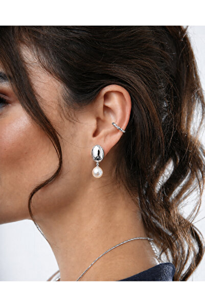 Markiz Takı Pearl Dangle Silver Color Brand Model Latest Series Earrings Pair
