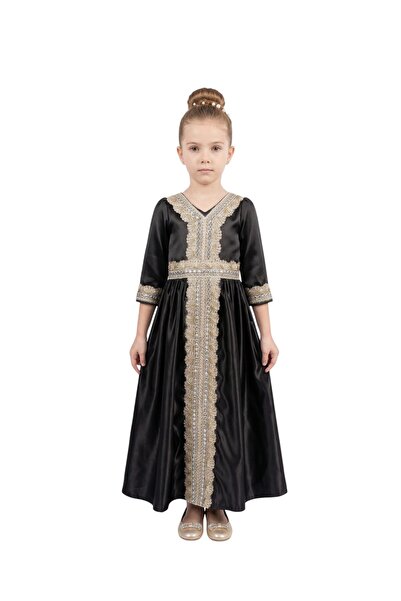 Bidani - Traditional Embroidered Maxi Dress - Cream, Black - 2Y to 5Y