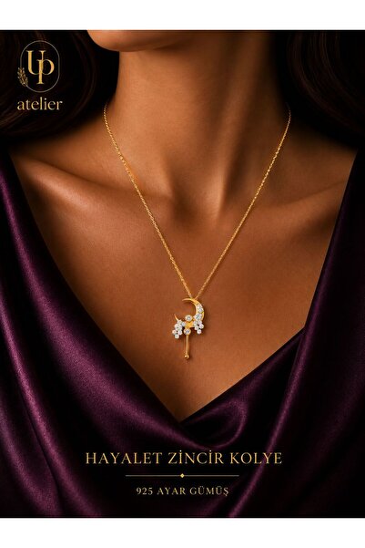 Up Atelier 925 Ayar Gümüş Zirkon Taşlı Sailor Moon Gold Hilal Ay Model