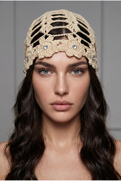 Alice İsstanbul Cream Stone Flower Summer Beret&Hat