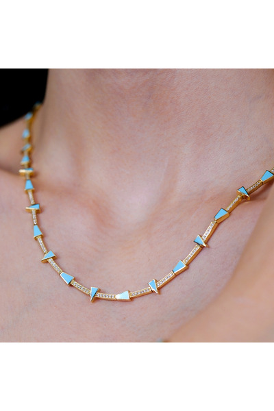 nedim şahin jewellery 1990 Taşlı Turkuaz Üçgen Kolye